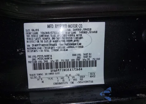 2005 Ford Crown Victoria Police z USA, uszkodzony, nr VIN 2FAFP71W35X172684